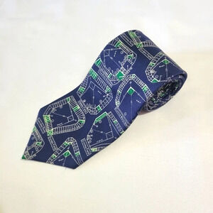 Josh Bach Architecture Navy Green Pattern Pure Silk Tie